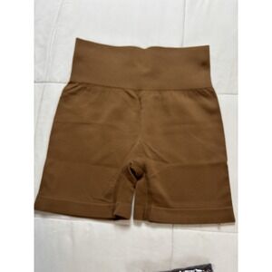 OOQ Ribbed Seamless High Waist Biker Shorts Brown Size S Workout Athleisure
